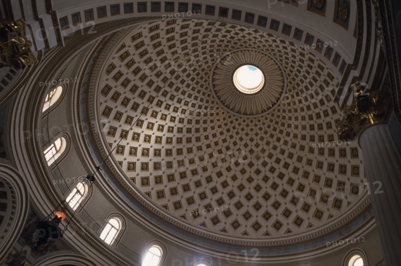 MALTA, Marsaxlokk, Mosta Dome Cathedral. Interior view of the Dome spiral roof