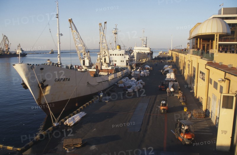 UKRAINE, Odessa, View over the Harbour wth freight ship in dock