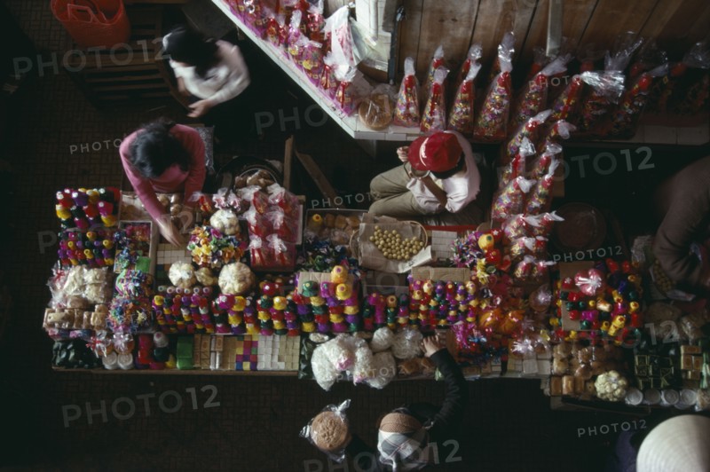 VIETNAM, North, Festivals, Looking down on stall selling firecrackers for Tet or New Year.