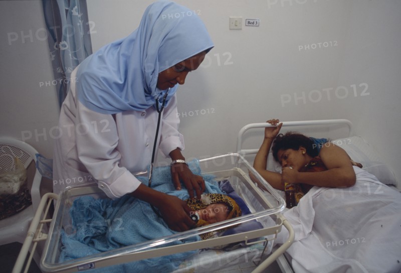 SOMALILAND, Hargeisa, Nurse attending new born baby in the Edna Adan maternity hospital.