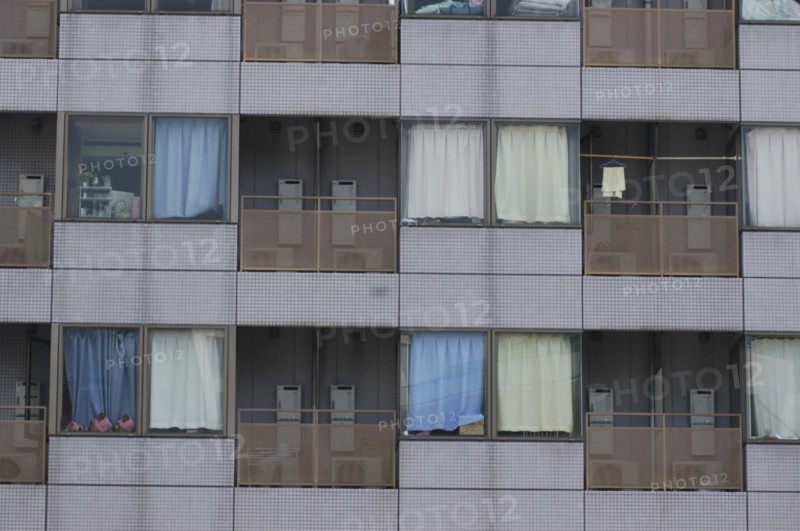 JAPAN, Honshu, Tokyo, Sekiya. Close up view of a condominium