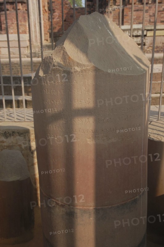 INDIA, Uttar Pradesh, Sarnath, The Ashokan Pillar with inscription in Palli visible