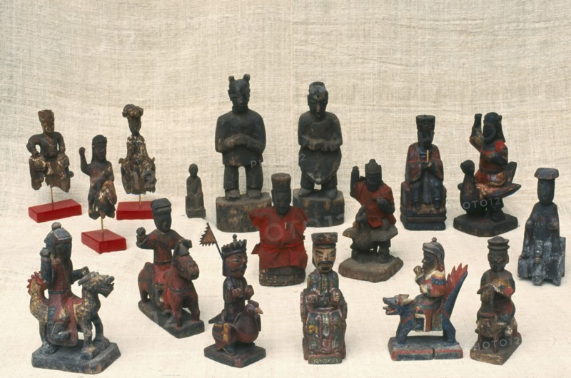 THAILAND, Chiang Mai, Yao carved wooden figures used in Taoist religious ceremonies
