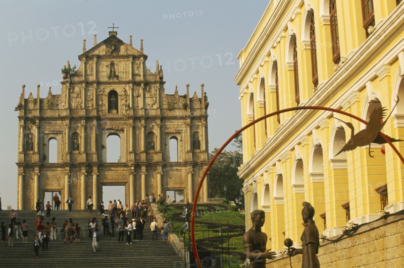 CHINA, Macau, Church of St Paul 1602-1637.  Only the facade and steps remain after a fire in 1835 destroyed the remainder of the building.