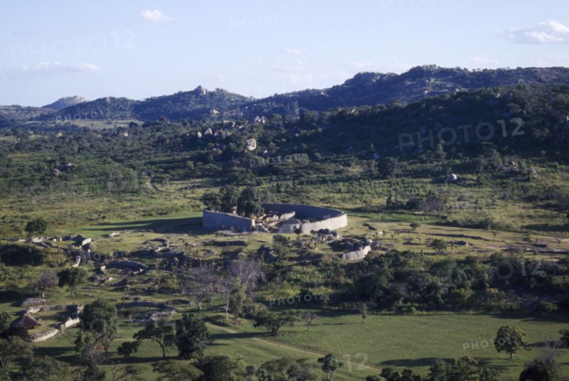 ZIMBABWE, Landscape, Aerial view over Great Zimbabwe Ruins.