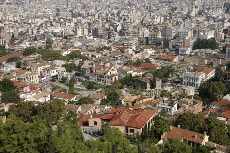 GREECE, Athens, Aerial view over the city rooftops