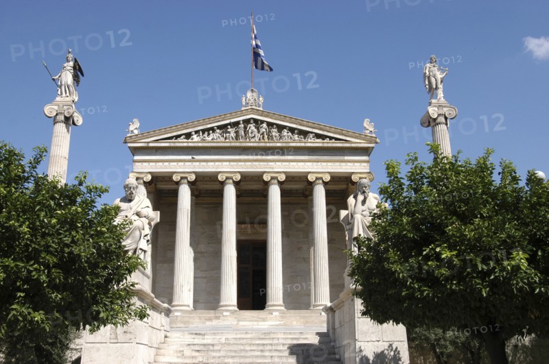 GREECE, Athens, Facade and statues of the National Academy