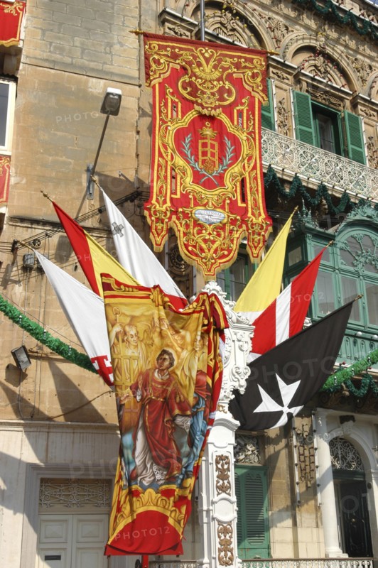 MALTA, Vittoriosa, Decorative flags and banners during Birgu Feast