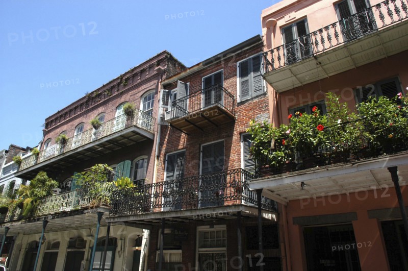 USA, Louisiana, New Orleans, French Quarter. Typical architecture with ironwork balconies