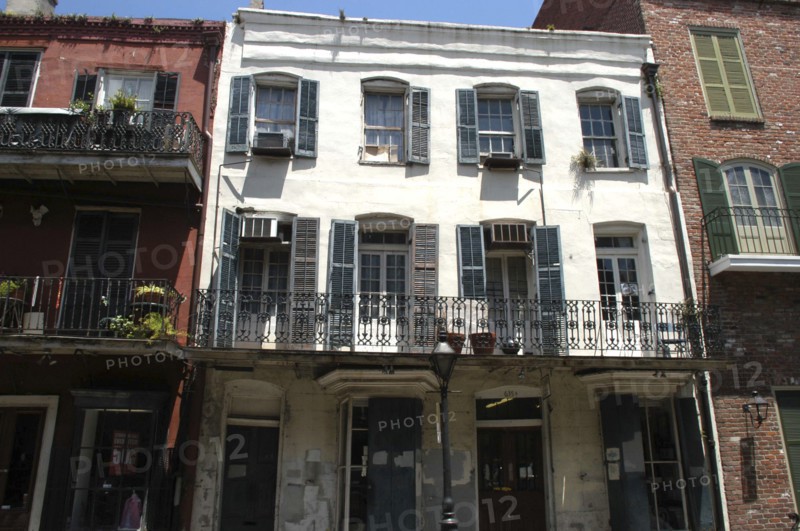USA, Louisiana, New Orleans, French Quarter. Typical architecture with ironwork balconies and shuttered windows