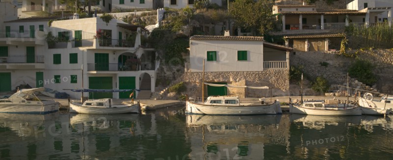 SPAIN, Balearic Islands, Majorca , Waterfront scene in Cala Figuera.