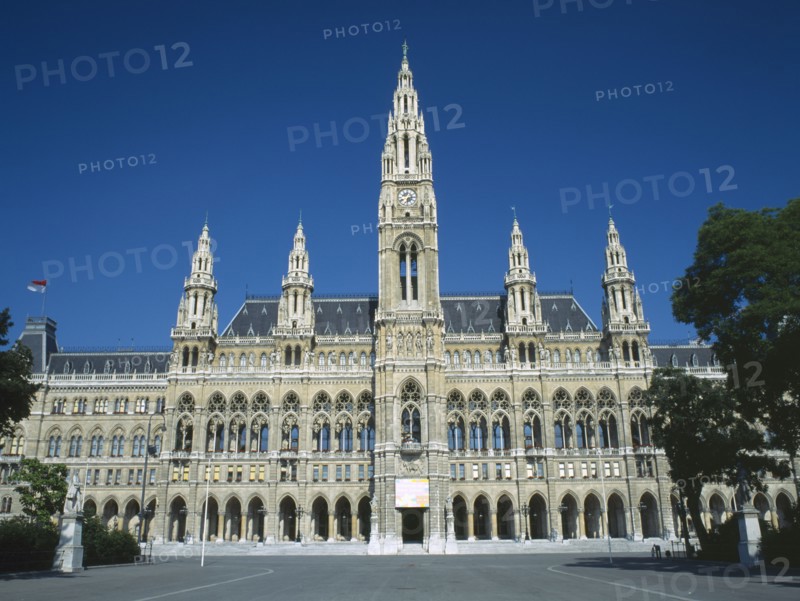 AUSTRIA, Vienna, Town Hall aka Rathaus. Full view of the Flemish style facade