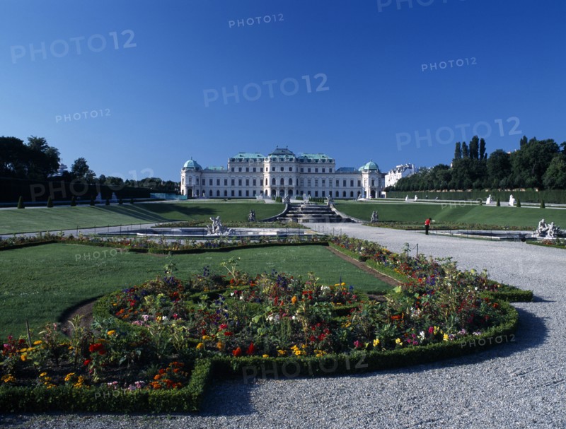 AUSTRIA, Vienna, Upper Belveder Palace seen from formal French style gardens
