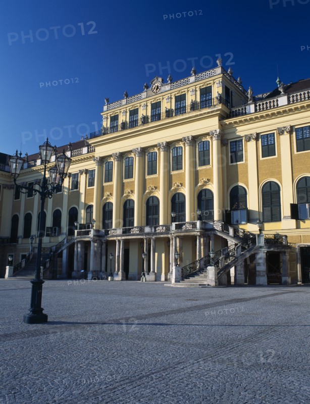 AUSTRIA, Vienna, Schonbrunn Palace. Central section of the facade seen in morning light