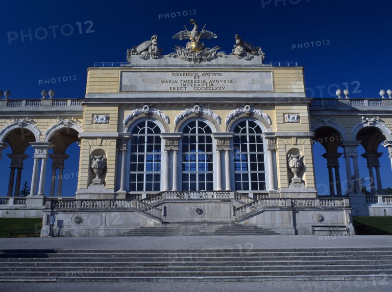 AUSTRIA, Vienna, Schonbrunn Palace. Central section of Gloriettes facade and steps