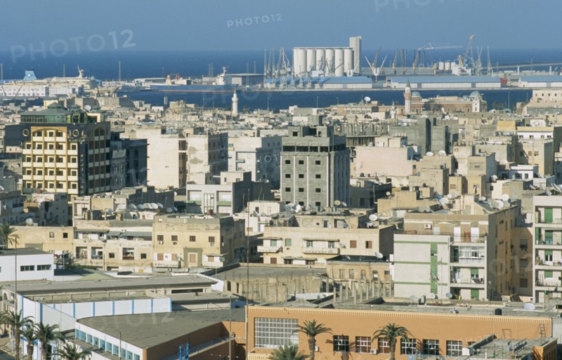 LIBYA, Tripoli, View over city architecture toward docks