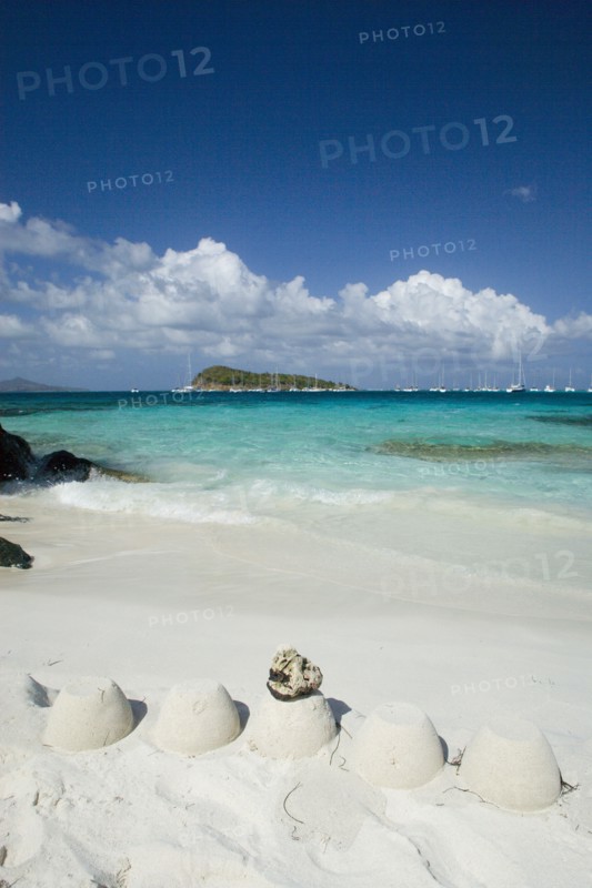 WEST INDIES, St Vincent & The Grenadines, Tobago Cays, Sandcastles on the beach of Jamesby Island