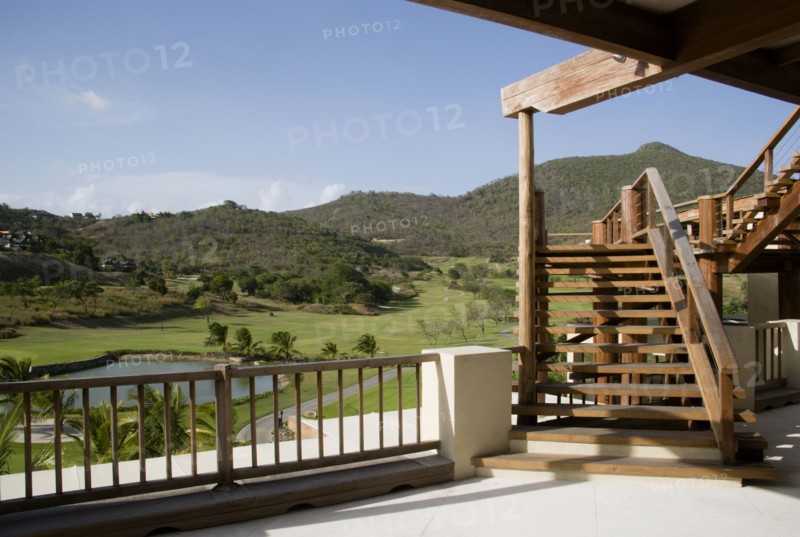 WEST INDIES, St Vincent & The Grenadines, Canouan, Trump International Golf Course from the clubhouse at Raffles Resort