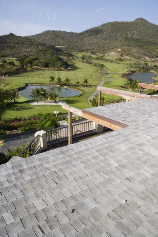 WEST INDIES, St Vincent & The Grenadines, Canouan, The Trump International Golf Course from the clubhouse at Raffles Resort