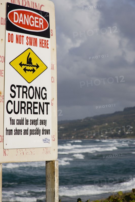 WEST INDIES, Barbados, St Andrew, Warning sign of strong currents off the coast at Barclays Park