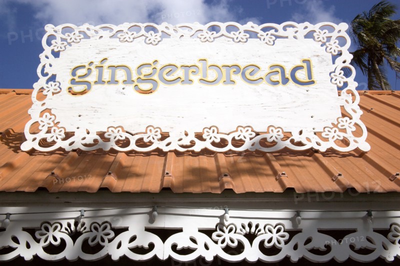 WEST INDIES, St Vincent & The Grenadines, Bequia, Sign for the Gingergread restaurant in Port Elizabeth