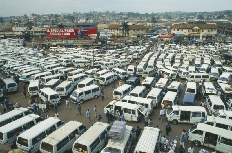 UGANDA, Kampala, "Looking down on the Taxi, Matatu park."