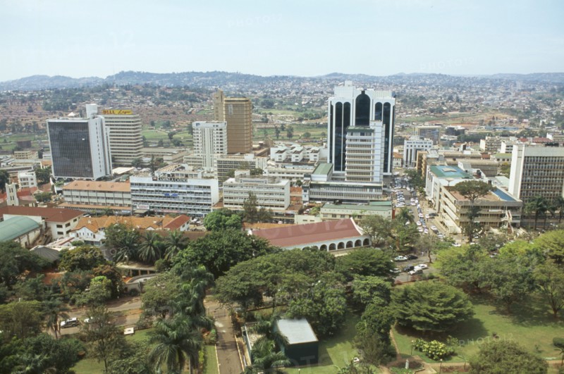 UGANDA, Kampala, View over modern town from a rooftop.