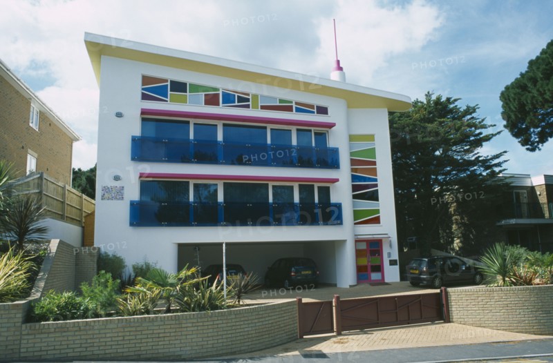 ENGLAND, Dorset, Sandbanks, Colourful apartment block called Lucys hill.