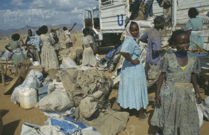 ERITREA, Keren, Shelab Camp, UN truck at camp for people displaced by the war with Ethiopia.