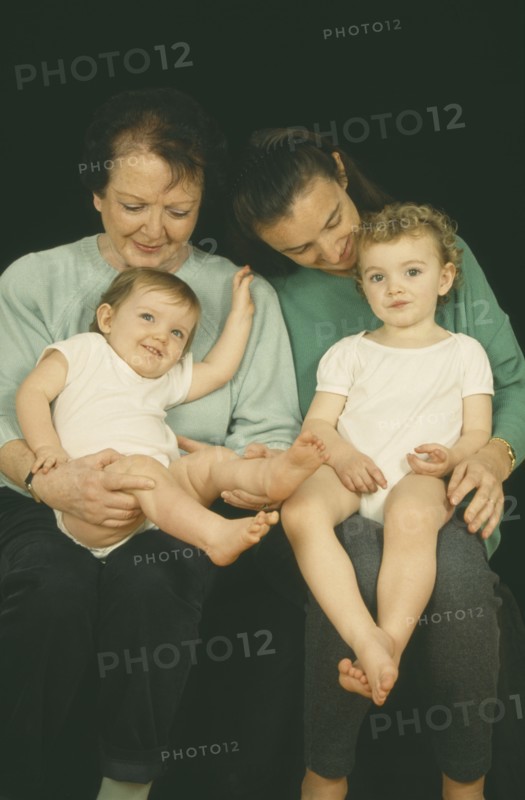 CHILDREN, Relationships, Generations, "Portrait of grandmother, daughter and grandchildren aged thirteen months and two years old.  Three generations."