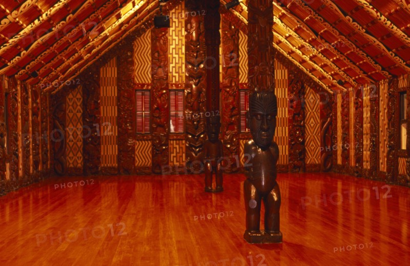 NEW ZEALAND, North Island, Waitangi , Interior of Maori meeting house where treaty of Waitangi was signed in 1840