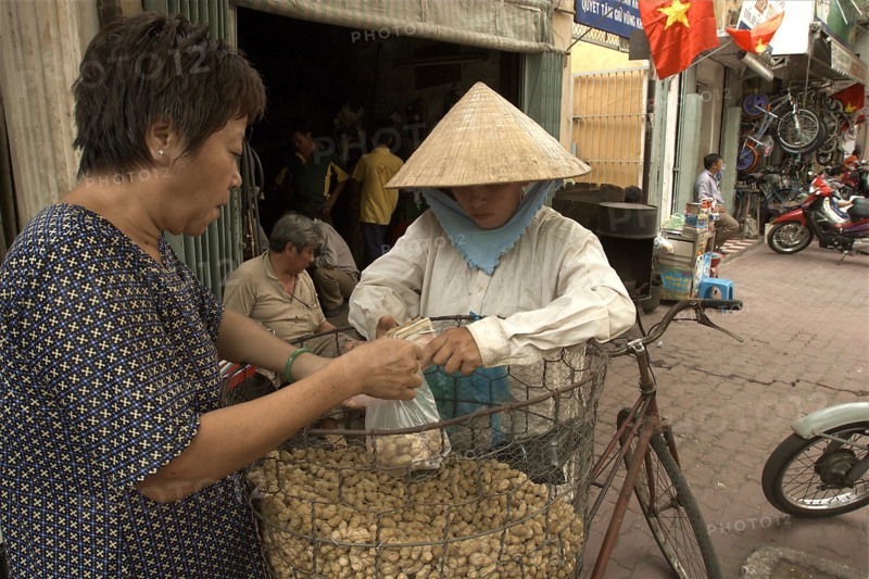 VIETNAM, South, Ho Chi Minh City, A woman selling peanuts from her bicycle