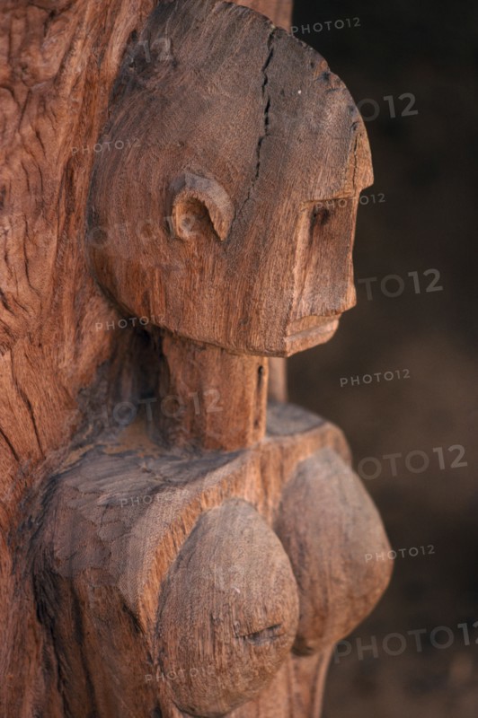 MALI, Wood Art, Detail of wooden Dogon carving of female figure.