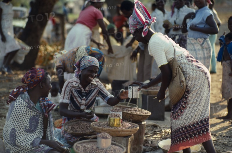 MOZAMBIQUE, Maxixe, Street market scene with women selling beans.