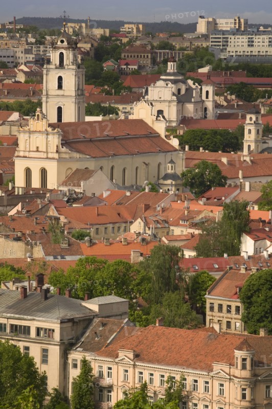 LITHUANIA, Vilnius, View over red rooftops of the Old Town from Gediminas Hill.