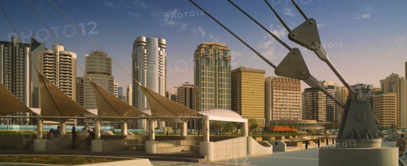 UAE, Abu Dhabi, City centre skyline along the Corniche.