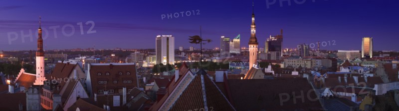 ESTONIA, Tallinn, View across the Old Town from the Toompea district with the modern tower blocks of New Town in the distance.