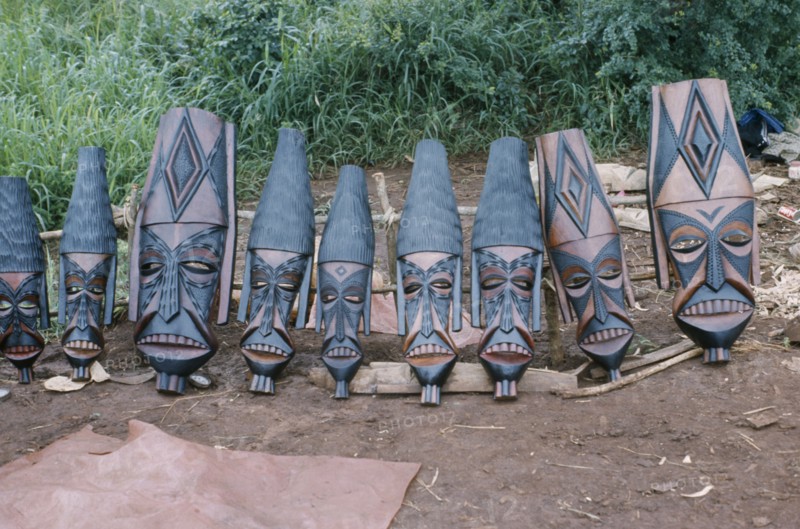 MOZAMBIQUE, Markets, Masks for sale at roadside.