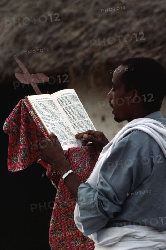 SUDAN, East, Religion, Coptic priest conducting othodox service.