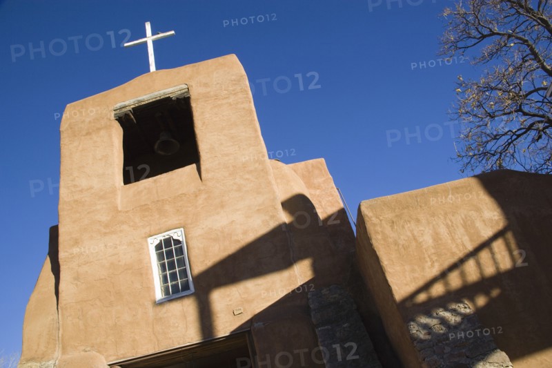 USA, New Mexico, Santa Fe, The San Miguel Mission church built in the adobe style