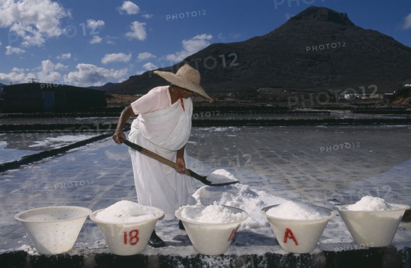 MAURITIUS, Tamarin, Sixty-seven year old female salt pan worker.