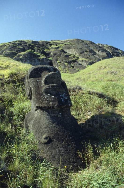 PACIFIC ISLANDS, Easter Island, Rano Raraku Crater. Monolith Moai head statue