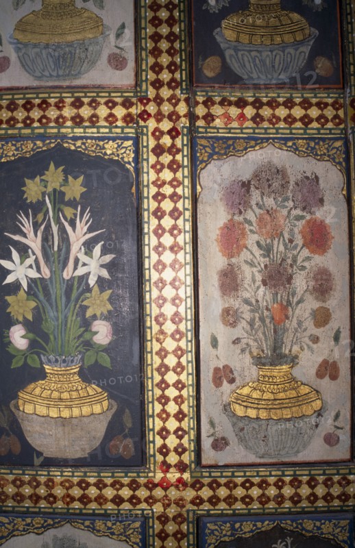 TURKEY, Istanbul, Topkapi Palace.  Detail of painted wall panels in the dining room of Ahmet III.