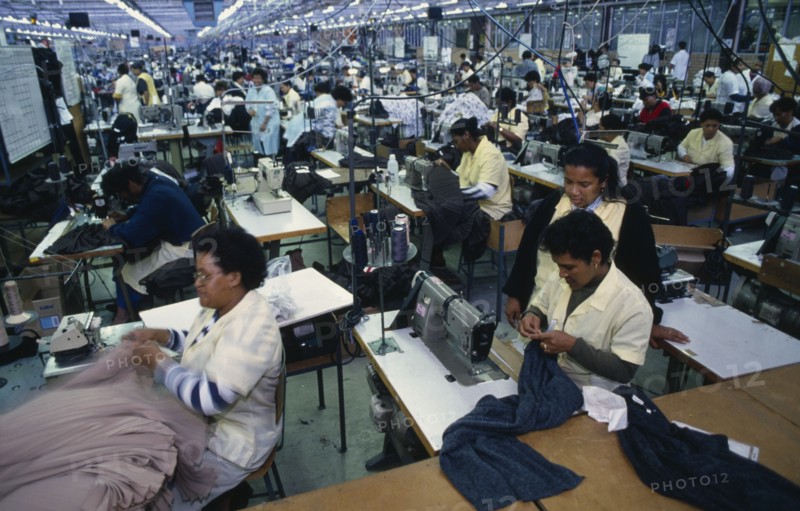 SOUTH AFRICA, Western Cape, Cape Town, Workers on factory floor of the Epping Industries Florida Clothing Company.
