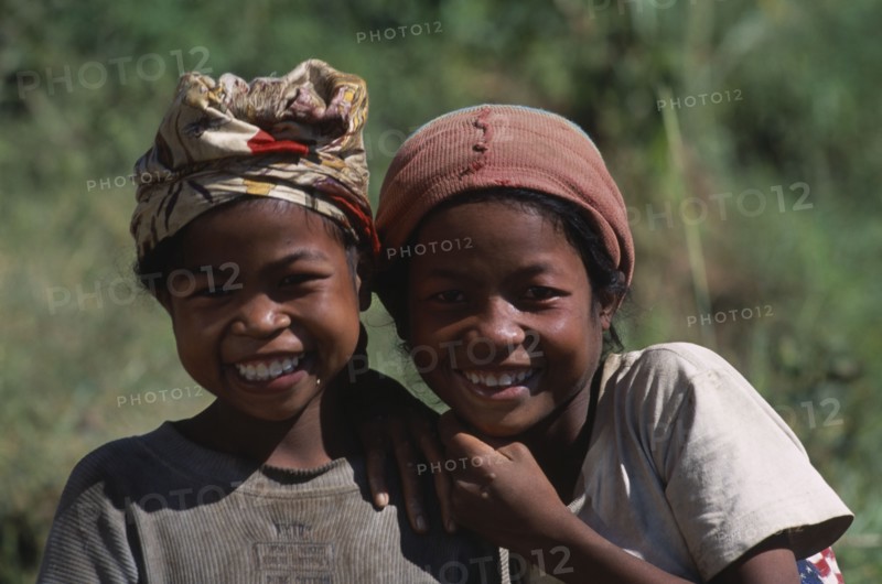 MADAGASCAR, People, Children , Portrait of two girls smiling