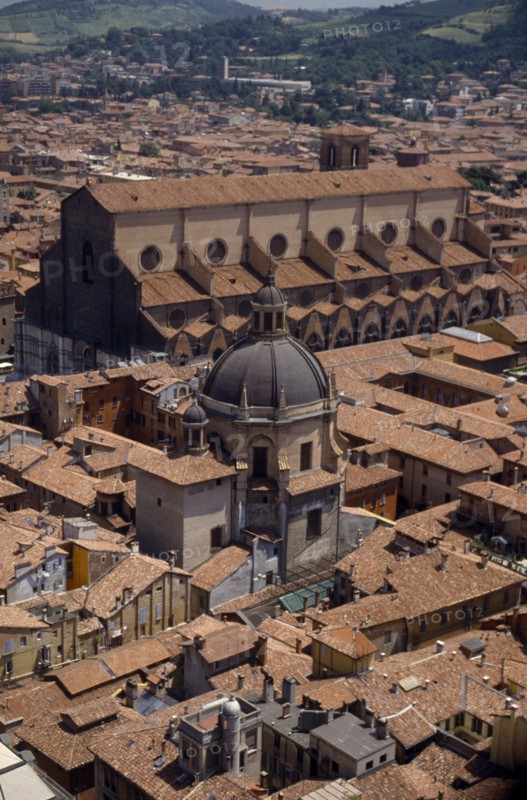 ITALY, Emilia Romagna, Bologna, View across city centre rooftops.