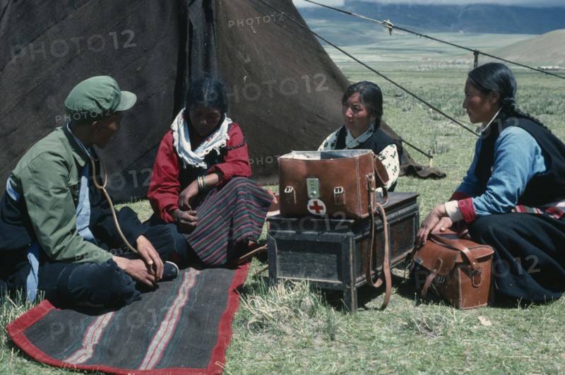 TIBET, Medical, Travelling doctor visiting nomadic herders in the Tibetan Highlands.