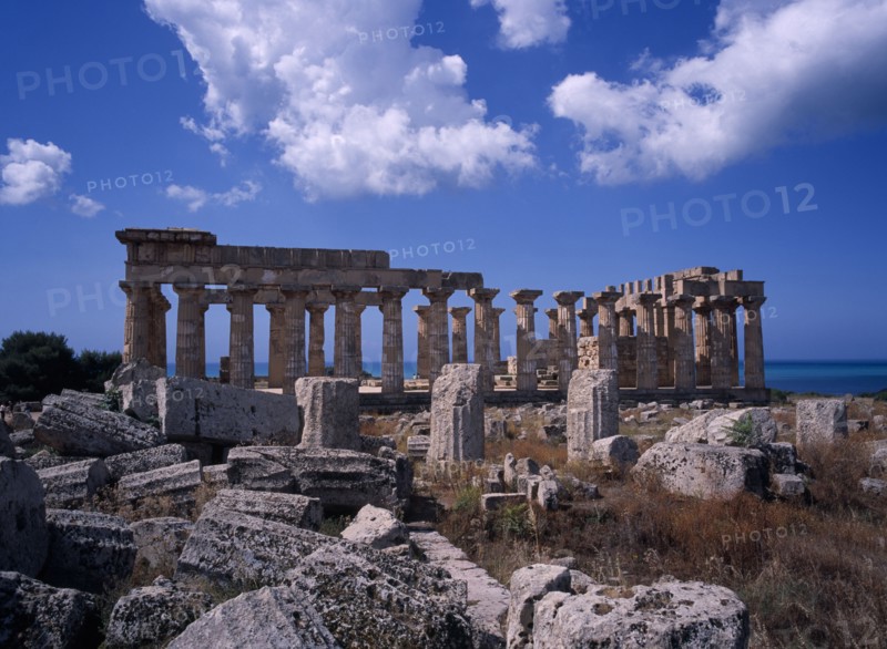 ITALY, Sicily, Trapani, "Ruins of Selinunte, an abandoned ancient Greek city, with ruins of an acropolis."