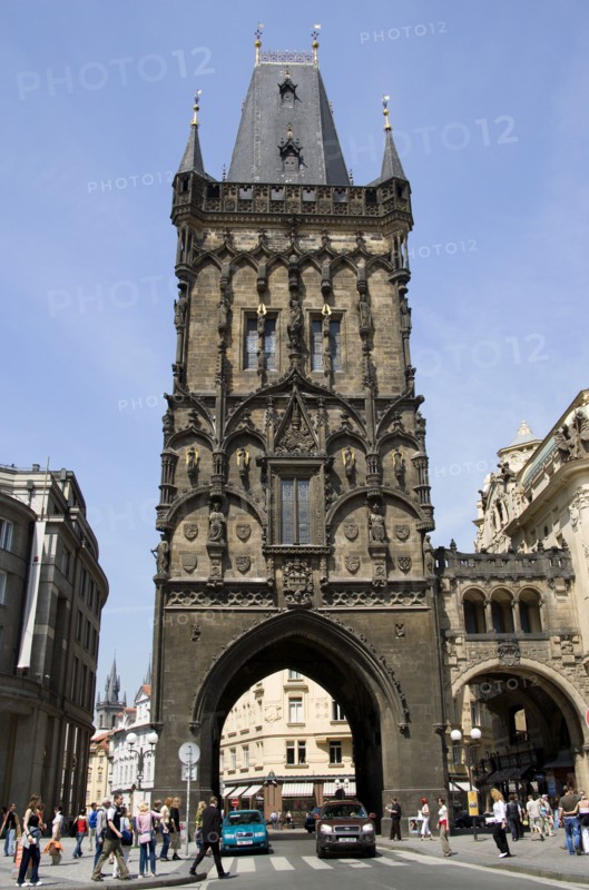 CZECH REPUBLIC, Bohemia, Prague, The Powder Gate in the Old Town. One of the 15th Century gates into the city