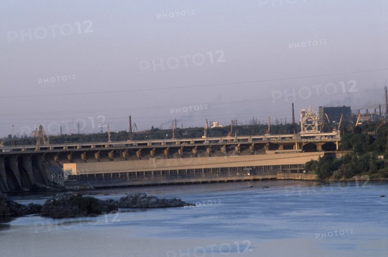 UKRAINE, Zaporizhzhia,  Dnieper River , "The Dnieper Hydroelectric Station or DnieproGES, is the largest hydroelectric power station in Ukraine and one of the largest in Europe."